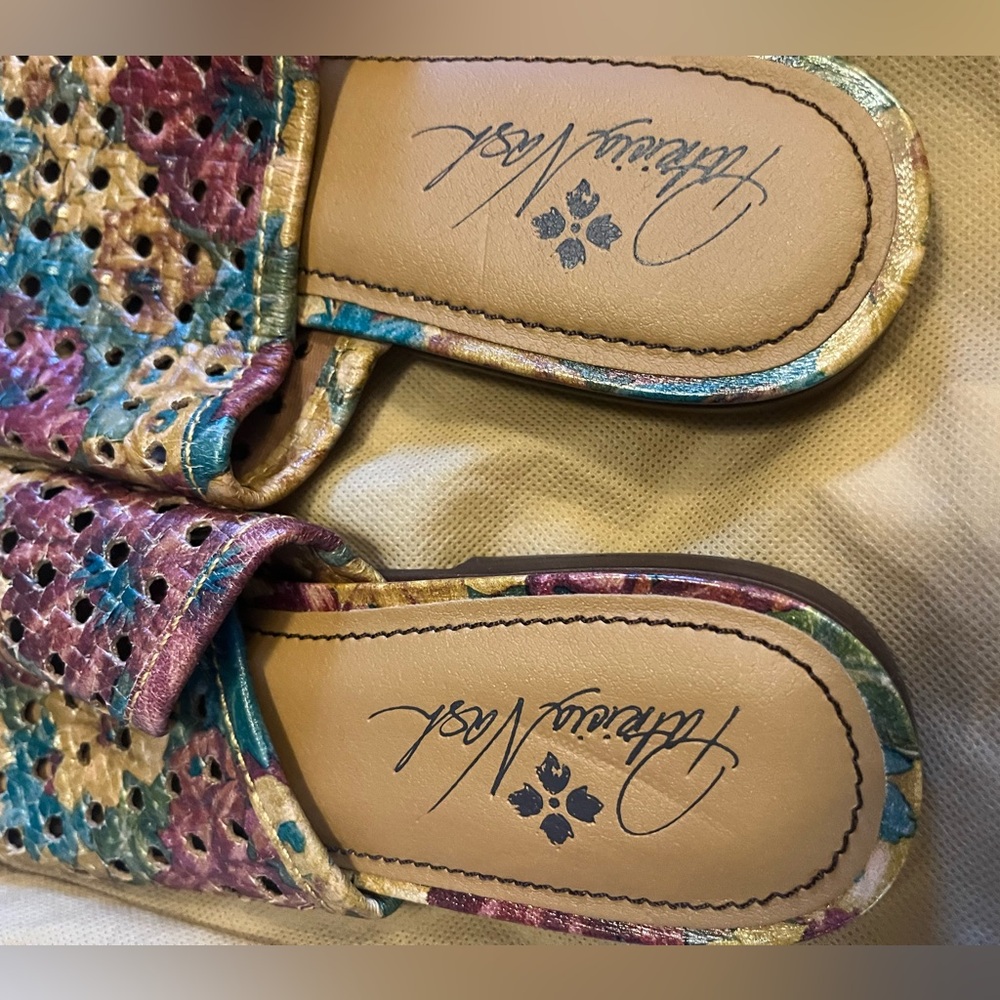 Metallic Floral Perforated Slide Sandals in Gold, Teal, Pink, Purple